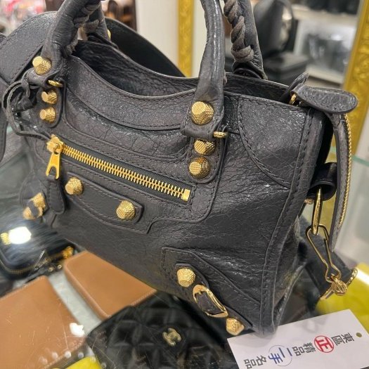東區正精品㊣BALENCIAGA Mini City 309544 鉛灰色羊皮金釦手提包斜背包機車包 RA1863-1