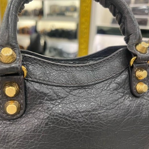 東區正精品㊣BALENCIAGA Mini City 309544 鉛灰色羊皮金釦手提包斜背包機車包 RA1863-5