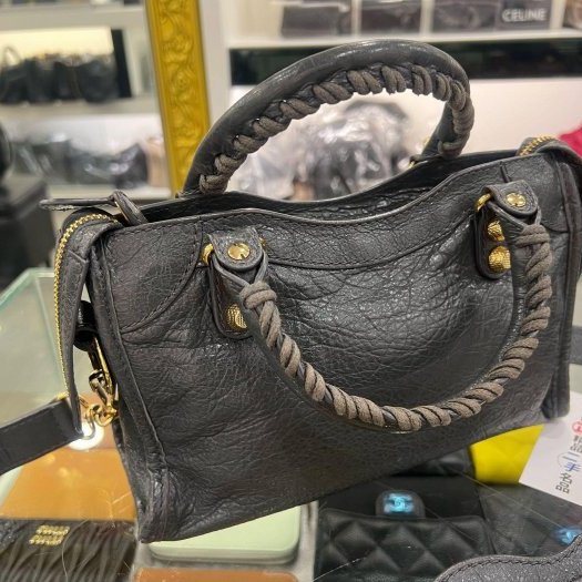 東區正精品㊣BALENCIAGA Mini City 309544 鉛灰色羊皮金釦手提包斜背包機車包 RA1863-6