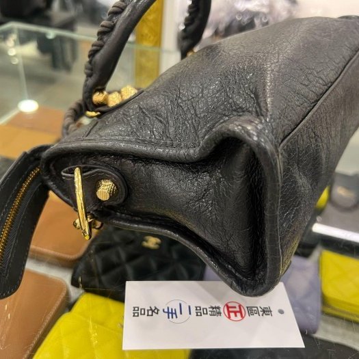 東區正精品㊣BALENCIAGA Mini City 309544 鉛灰色羊皮金釦手提包斜背包機車包 RA1863-8