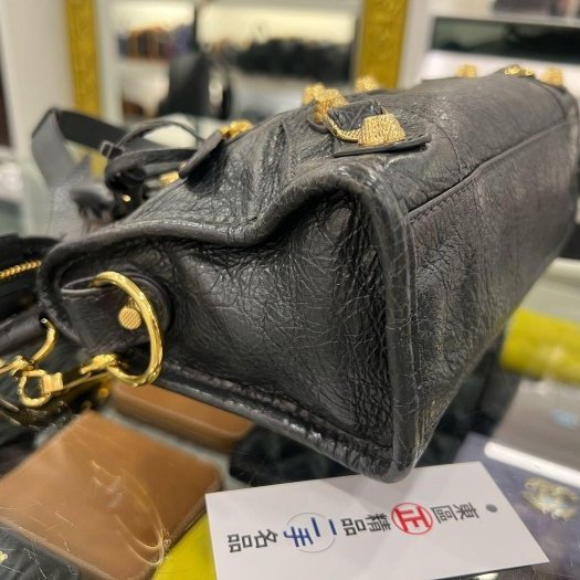 東區正精品㊣BALENCIAGA Mini City 309544 鉛灰色羊皮金釦手提包斜背包機車包 RA1863-9