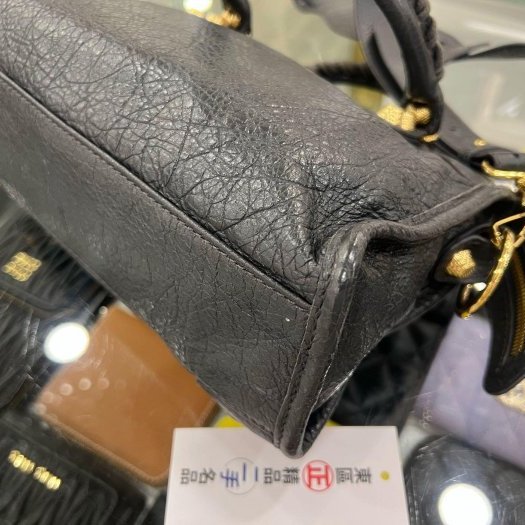 東區正精品㊣BALENCIAGA Mini City 309544 鉛灰色羊皮金釦手提包斜背包機車包 RA1863-11