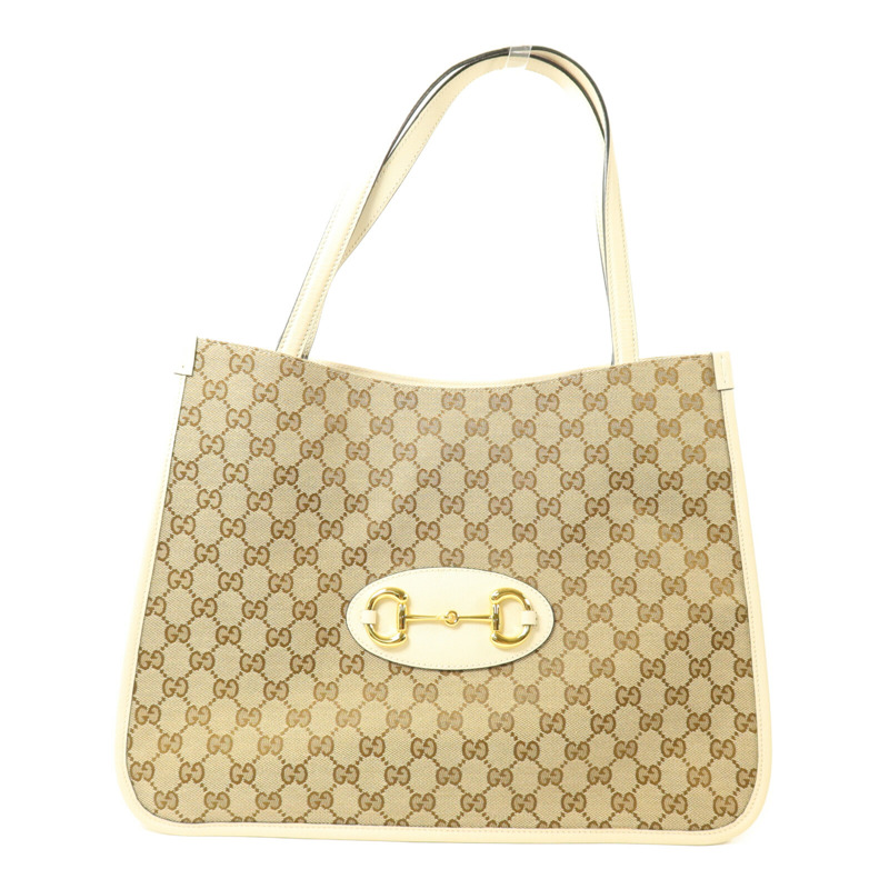 GUCCI 帆布/牛皮皮革Horsebit 1955 Tote Bag手挽袋-0
