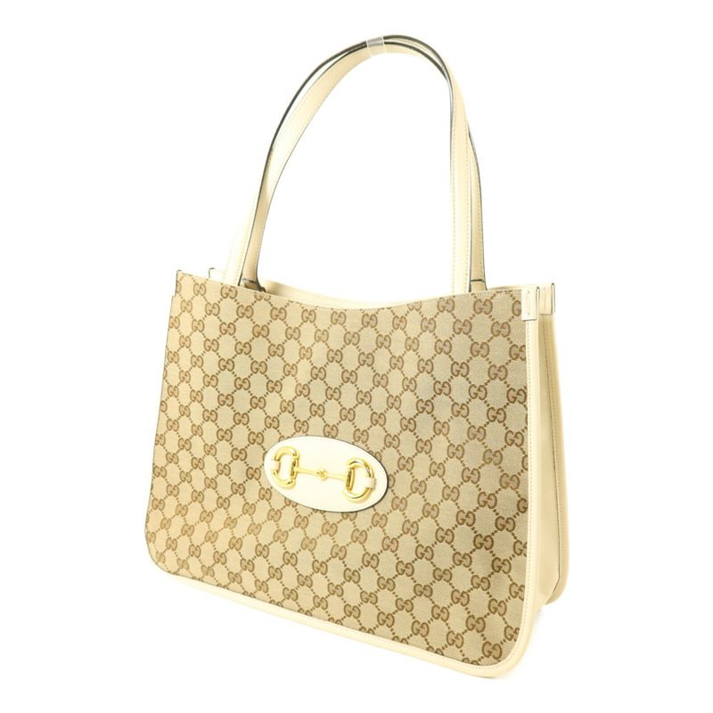 GUCCI 帆布/牛皮皮革Horsebit 1955 Tote Bag手挽袋-1