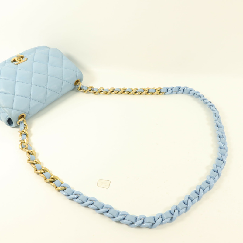 CHANEL 羊皮皮革Lacquered Chain Flap Bag鏈帶肩背袋-7