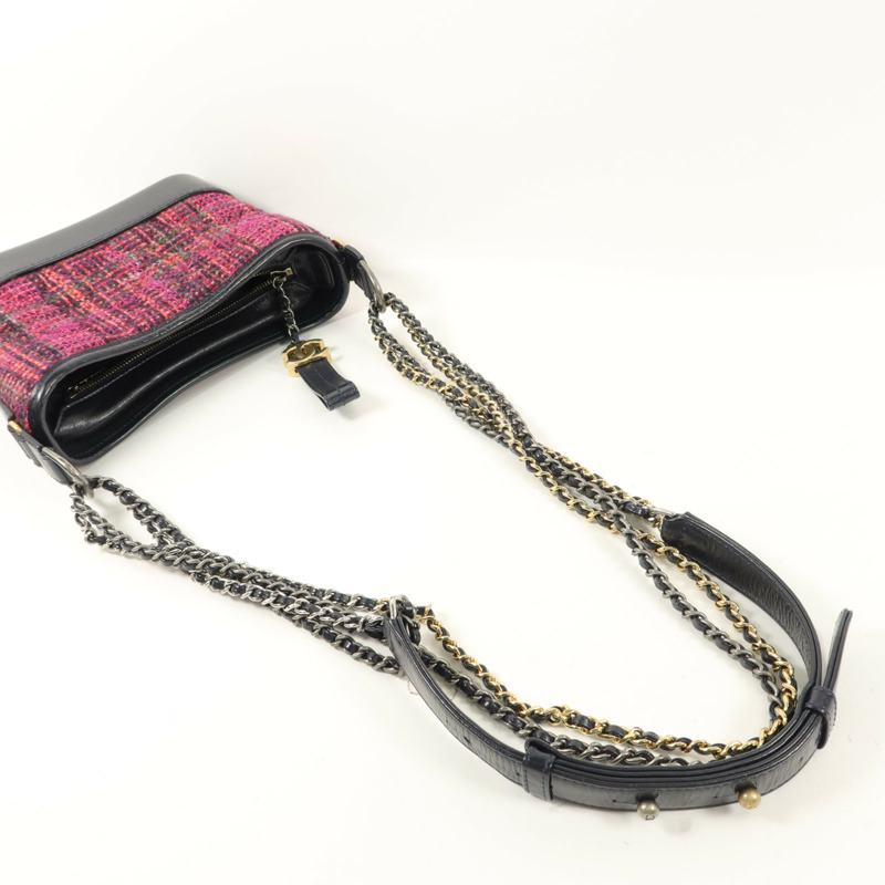 CHANEL 斜紋軟呢/牛皮皮革Gabrielle Small鏈帶肩背袋-8