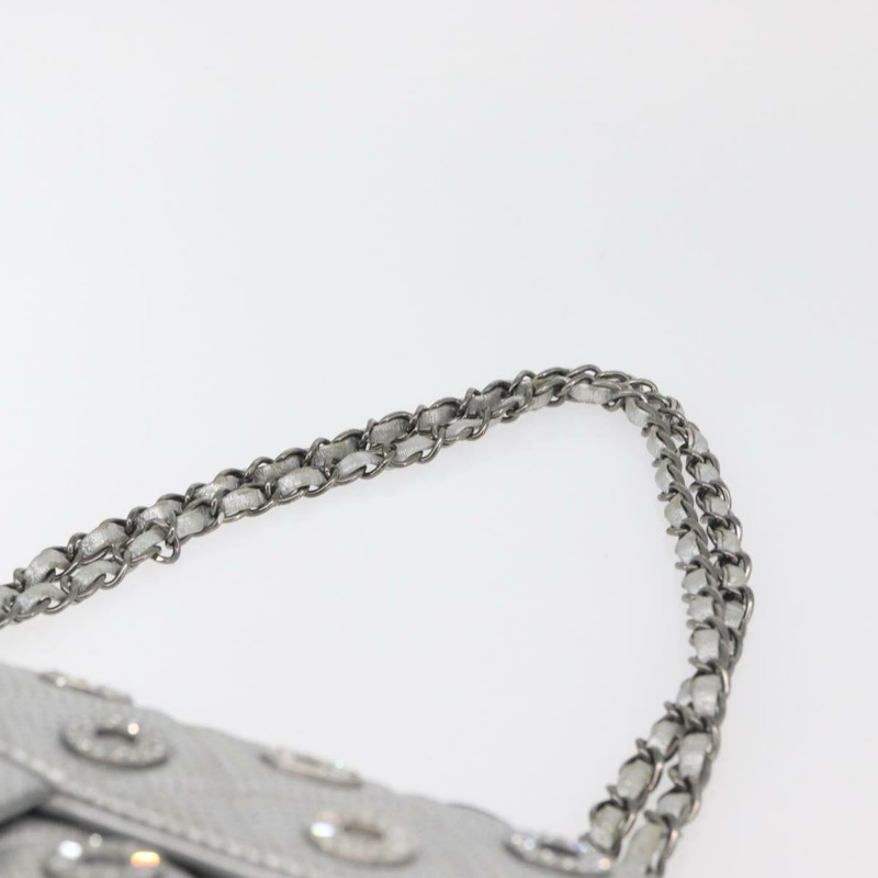 【日本直送】香奈兒 (CHANEL) 絎縫鏈條肩背包，銀色雙C標誌，附沖孔皮革，正品編號 ka3473SAM-13