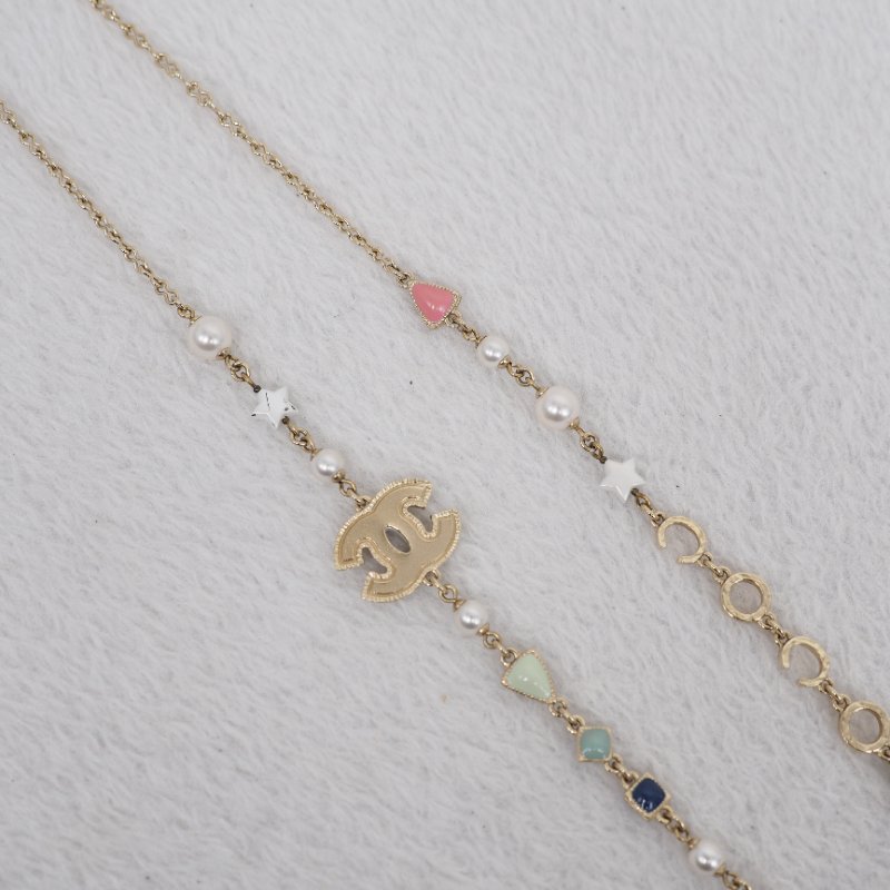 Chanel 白粉藍琺瑯雙C星星珍珠長項鏈2019高訂款-6