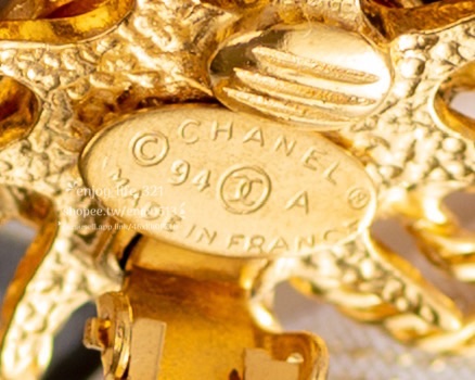 《CHANEL香奈兒》vintage 94A老香 雙C Logo 稀有款 復古 時尚 金色 華麗 太陽 設計 夾式耳環/耳夾-5
