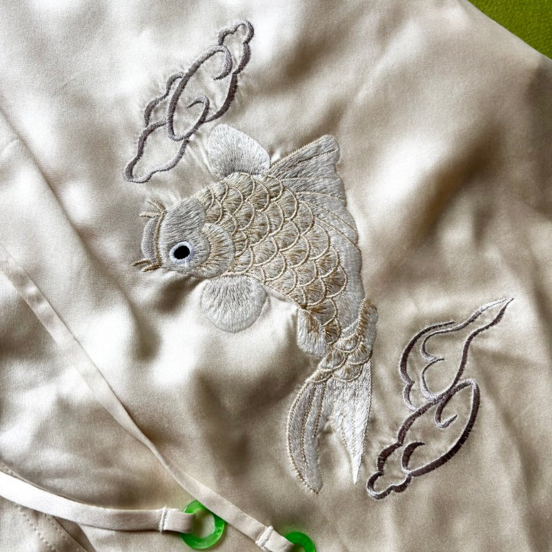 100% 絲質 ::Alexander Wang:: Tiger-embroidered Silk-satin Pyjama Shorts In Black 白色絲緞鯉魚刺繡睡衣短褲 S號-2