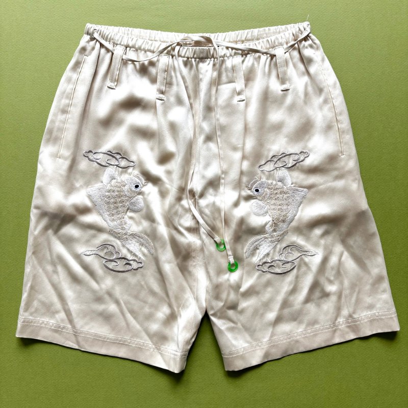 100% 絲質 ::Alexander Wang:: Tiger-embroidered Silk-satin Pyjama Shorts In Black 白色絲緞鯉魚刺繡睡衣短褲 S號-5