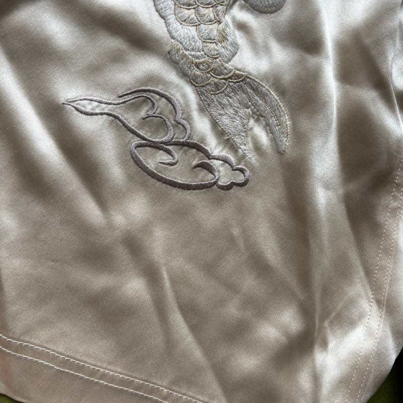 100% 絲質 ::Alexander Wang:: Tiger-embroidered Silk-satin Pyjama Shorts In Black 白色絲緞鯉魚刺繡睡衣短褲 S號-9