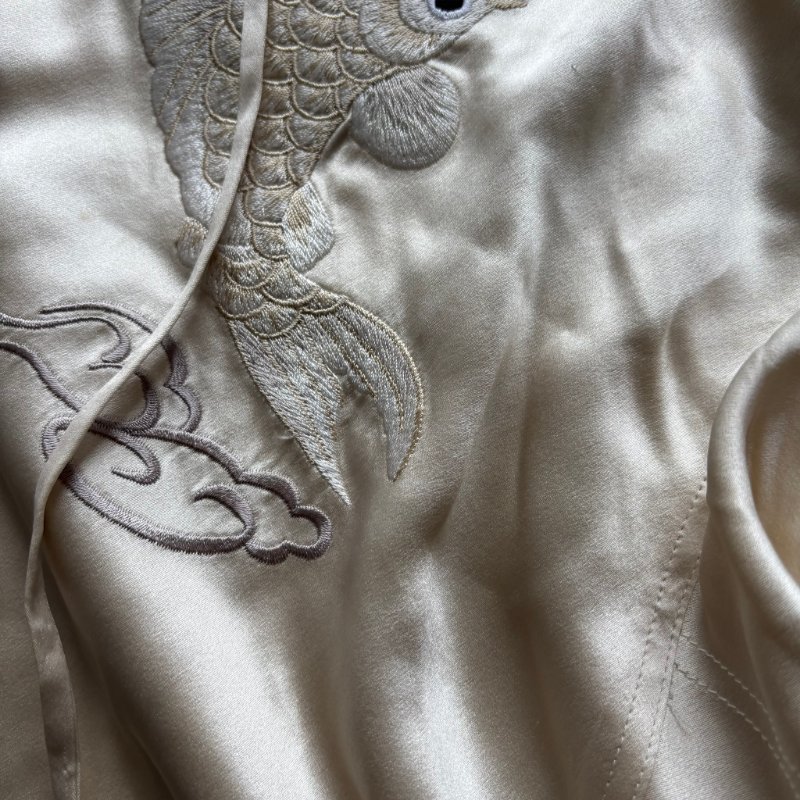 100% 絲質 ::Alexander Wang:: Tiger-embroidered Silk-satin Pyjama Shorts In Black 白色絲緞鯉魚刺繡睡衣短褲 S號-24
