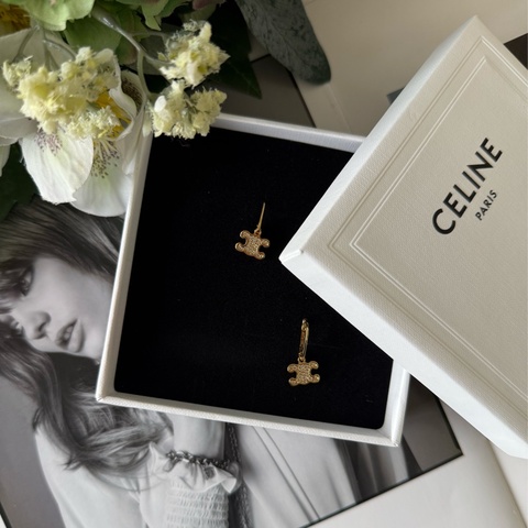 Triomphe 水晶凱旋造型垂墜針式耳環(金色)