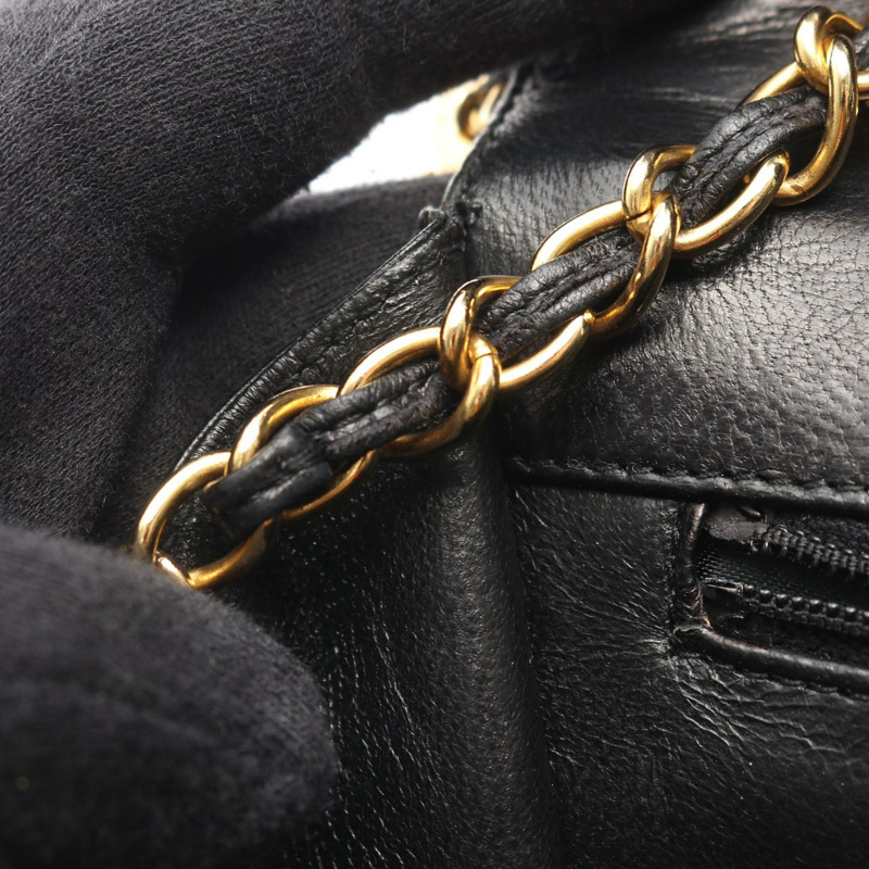 香奈兒 (CHANEL) 絎縫鏈條單肩包，流蘇羊皮，黑色，二手，女士，金色五金-6