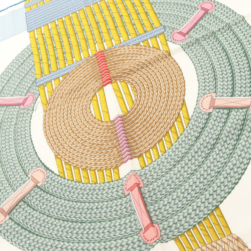 愛馬仕 Carre140 盛裝舞步圍巾，絲絨羊絨混紡，白色多色，二手-1
