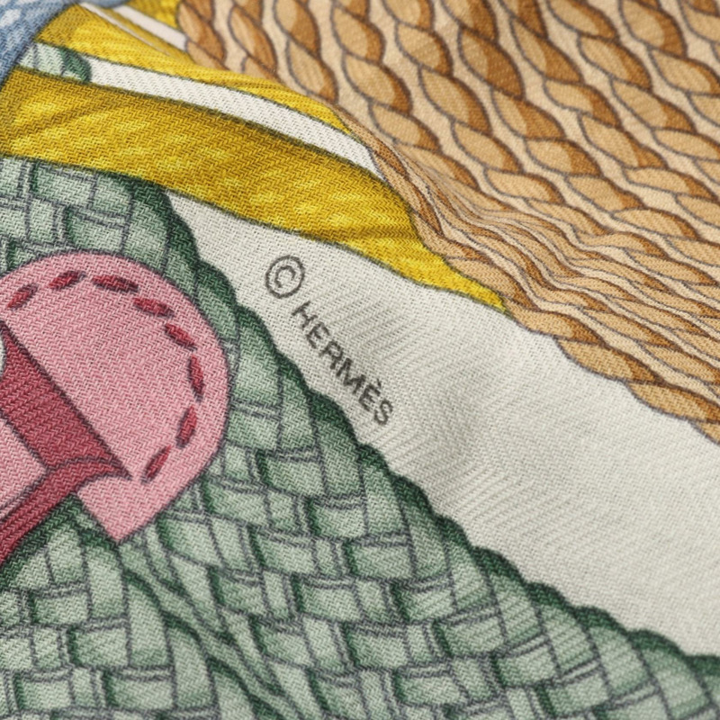 愛馬仕 Carre140 盛裝舞步圍巾，絲絨羊絨混紡，白色多色，二手-2