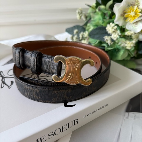 TRIOMPHE 金釦塗層帆布中腰皮帶75cm/寬2.5cm (棕褐色)