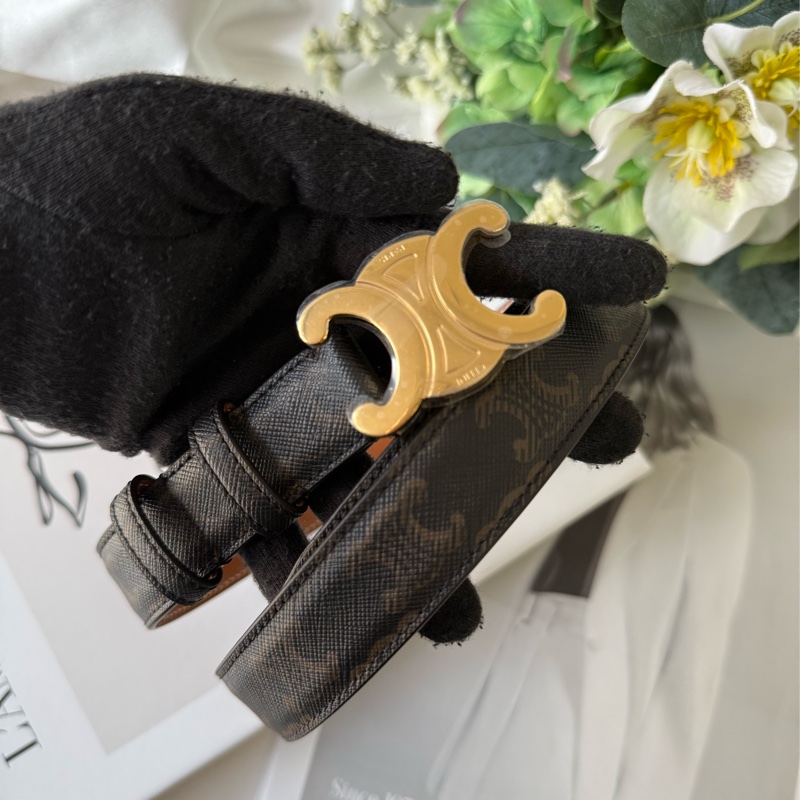 TRIOMPHE 金釦塗層帆布中腰皮帶75cm/寬2.5cm (棕褐色)-1