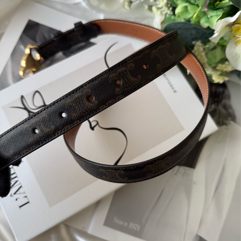 TRIOMPHE 金釦塗層帆布中腰皮帶75cm/寬2.5cm (棕褐色)-2