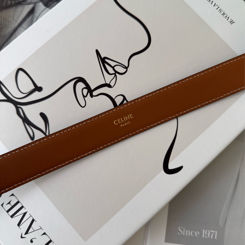 TRIOMPHE 金釦塗層帆布中腰皮帶75cm/寬2.5cm (棕褐色)-3