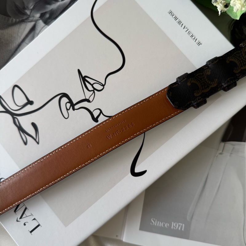 TRIOMPHE 金釦塗層帆布中腰皮帶75cm/寬2.5cm (棕褐色)-4