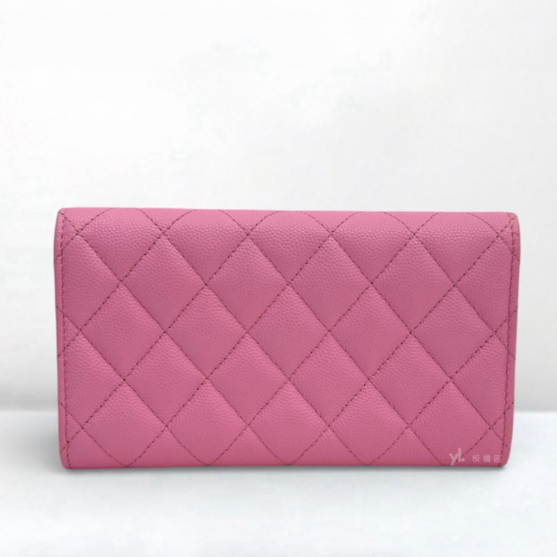 S5275-Chanel 粉荔枝牛皮鏤空雙C LOGO下蓋中夾AP3183-3