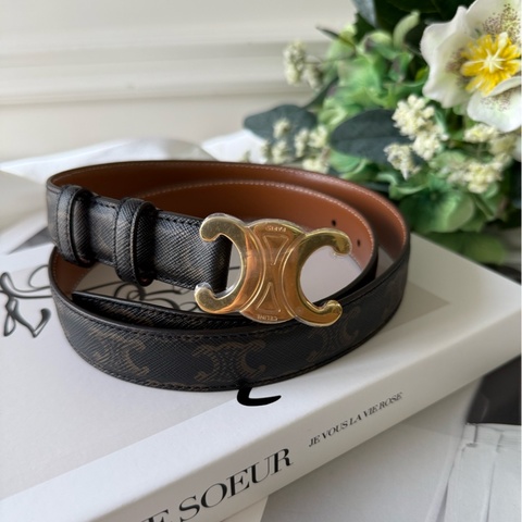 TRIOMPHE 金釦塗層帆布中腰皮帶80cm/寬2.5cm (棕褐色)