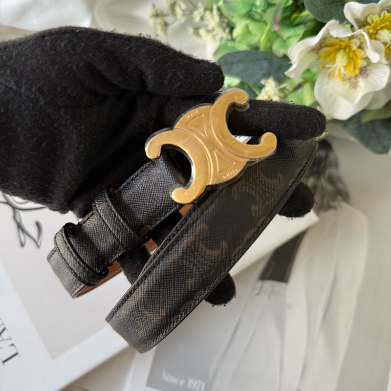 TRIOMPHE 金釦塗層帆布中腰皮帶80cm/寬2.5cm (棕褐色)-1