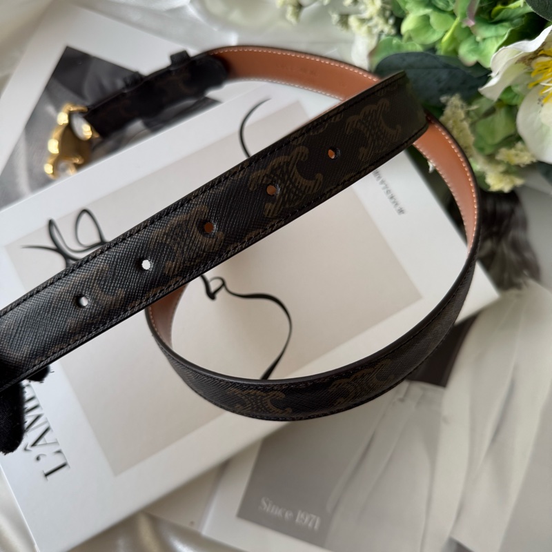 TRIOMPHE 金釦塗層帆布中腰皮帶80cm/寬2.5cm (棕褐色)-2