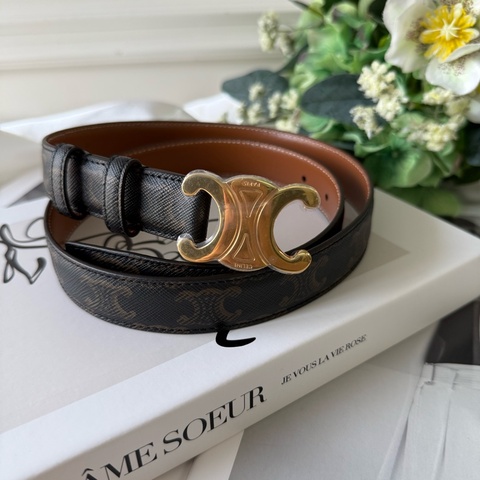 TRIOMPHE 金釦塗層帆布中腰皮帶85cm/寬2.5cm (棕褐色)