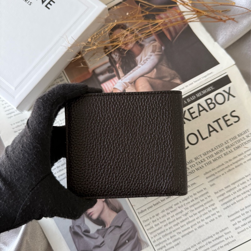 銀字粒紋牛皮對開零錢袋短夾(咖啡色)-3