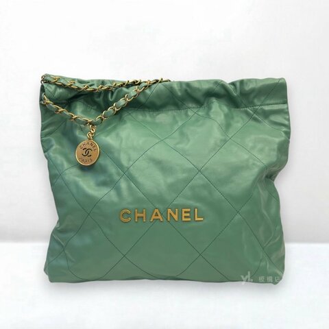 S5294-Chanel 牛油果綠小牛皮金釦中號22Bag AS3261