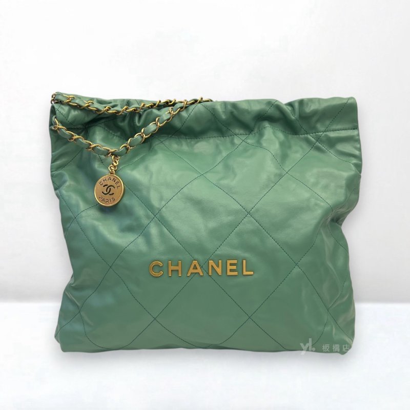 S5294-Chanel 牛油果綠小牛皮金釦中號22Bag AS3261-0