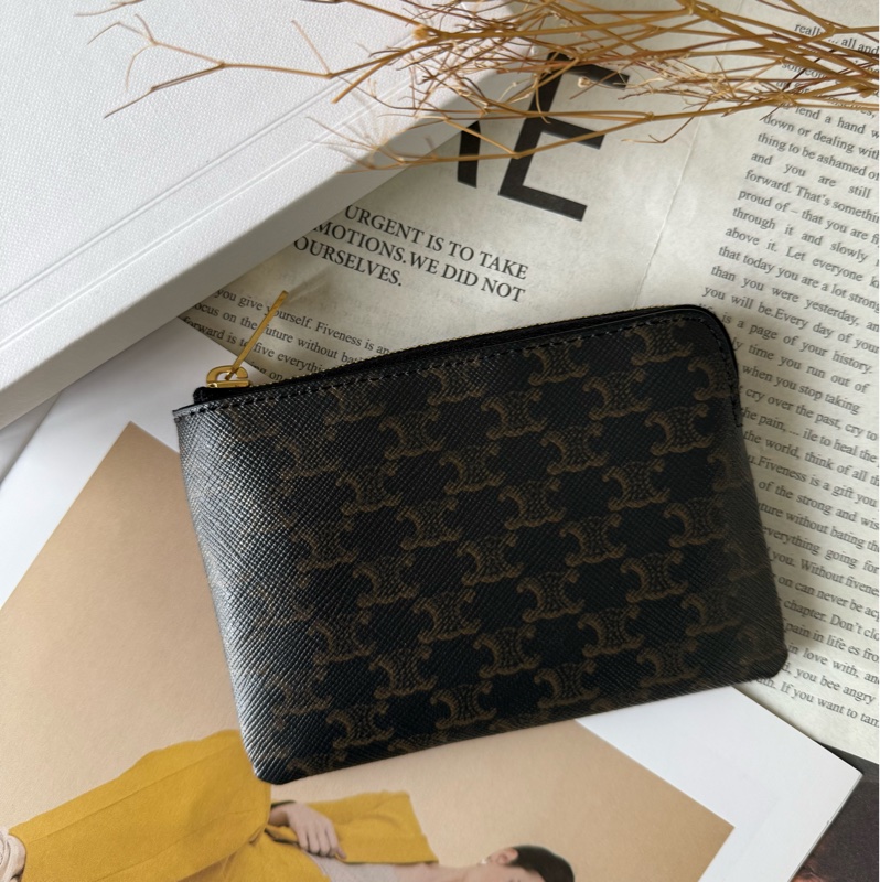 滿版凱旋標誌帆布附釦環拉鍊卡夾/零錢包(黝黑色)-0