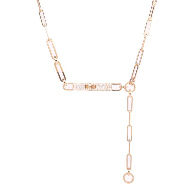 HERMES 18K玫瑰金Kelly Chaine Choker鑽石項鍊-0