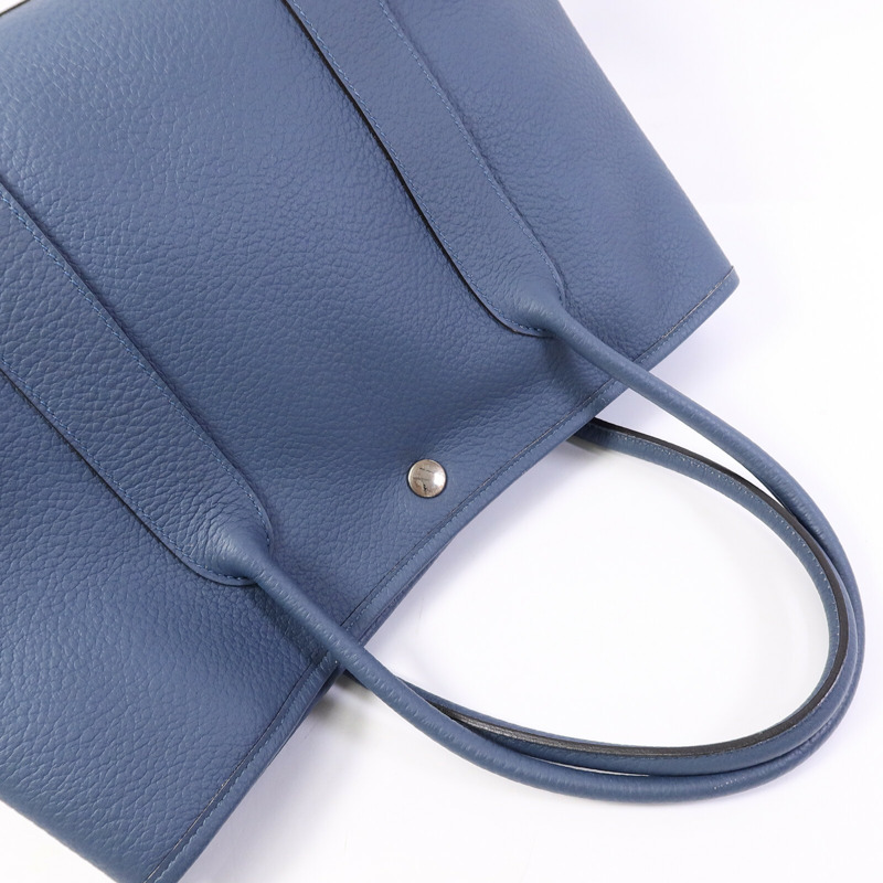 HERMES Country皮革Garden Party PM手挽袋Bleu Tempete-8