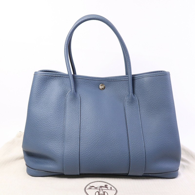 HERMES Country皮革Garden Party PM手挽袋Bleu Tempete-9