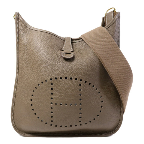 HERMES Clemence皮革Evelyne PM肩背袋Etoupe