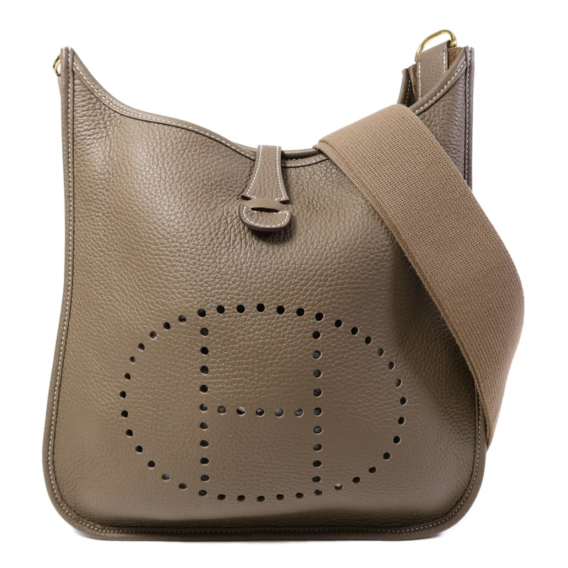 HERMES Clemence皮革Evelyne PM肩背袋Etoupe-0