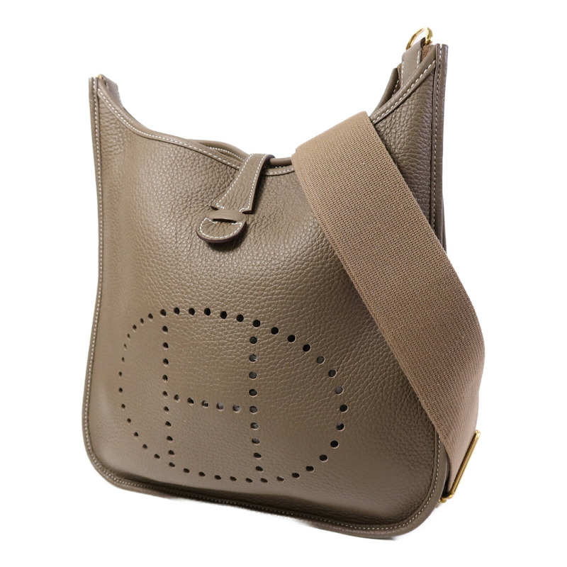 HERMES Clemence皮革Evelyne PM肩背袋Etoupe-2
