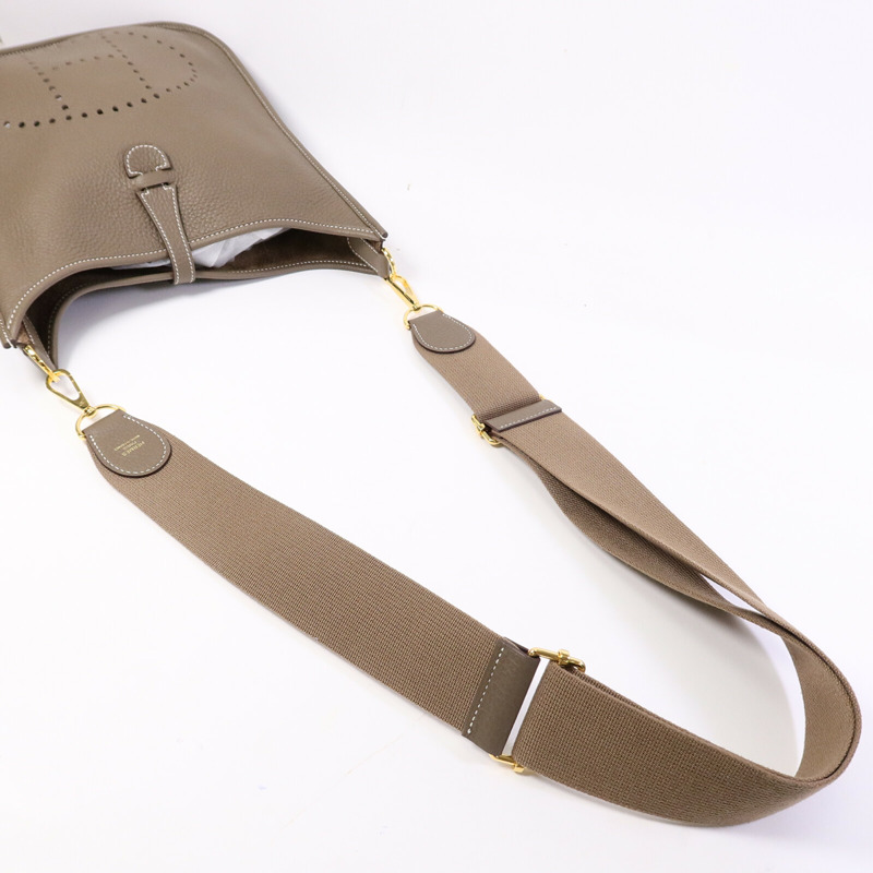 HERMES Clemence皮革Evelyne PM肩背袋Etoupe-8