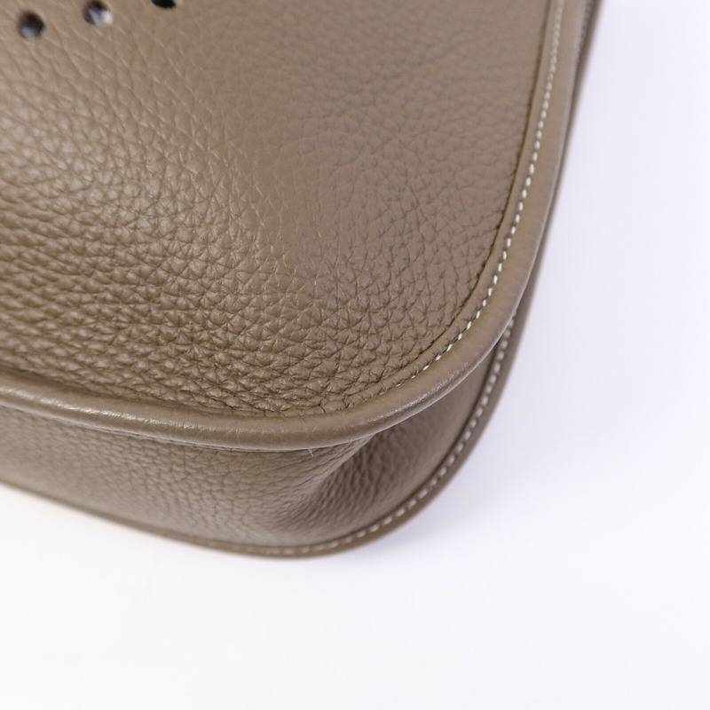 HERMES Clemence皮革Evelyne PM肩背袋Etoupe-10