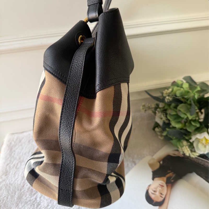 Sycamore 格紋帆布及牛皮中型 Hobo包(黑色)-4