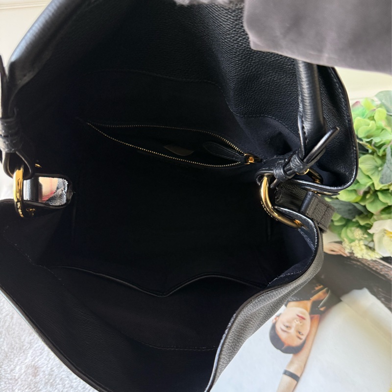 Sycamore 格紋帆布及牛皮中型 Hobo包(黑色)-6