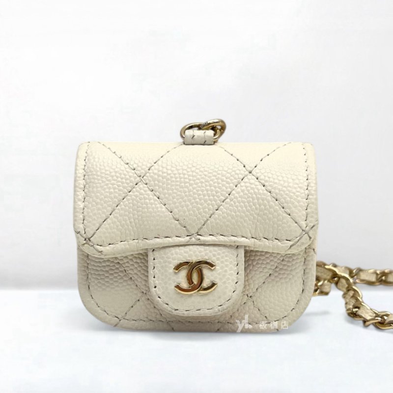 S5385-Chanel 白荔枝皮金釦Airpods Pro Case耳機套AP1739-0