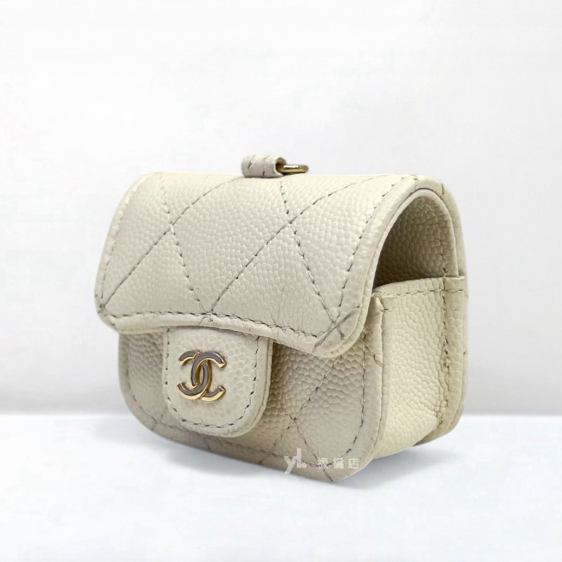 S5385-Chanel 白荔枝皮金釦Airpods Pro Case耳機套AP1739-2