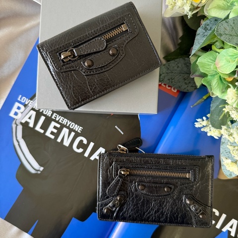 Le City 仿舊釦小羊皮迷你三折短夾(黑色)