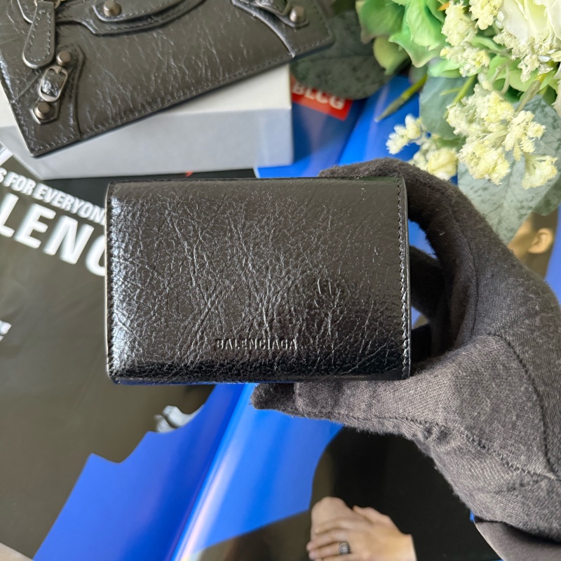 Le City 仿舊釦小羊皮迷你三折短夾(黑色)-2