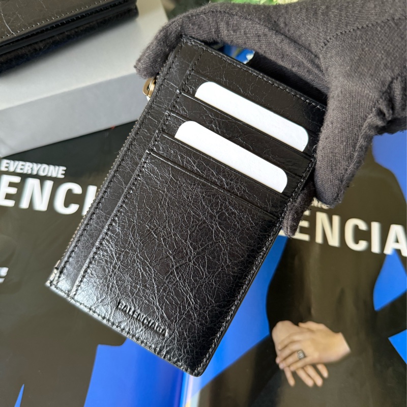 Le City 仿舊釦小羊皮拉鍊長版卡夾包/零錢包(黑色)-3